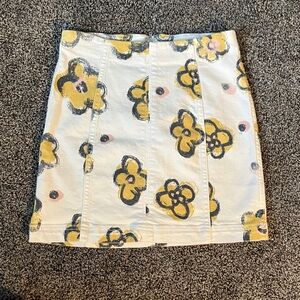 Free People White Denim Floral Mini Skirt